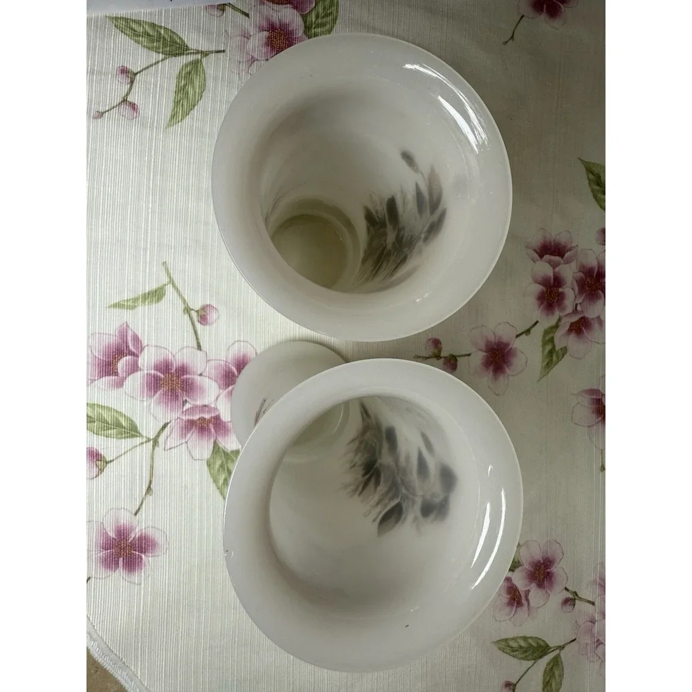 Vintage Hand Painted Milk Glass Floral Vases Set of 2 White 8